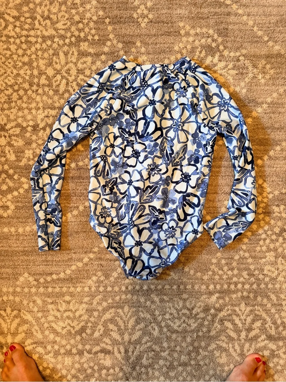 Carter's Navy and White Floral Long-Sleeve Rashguard